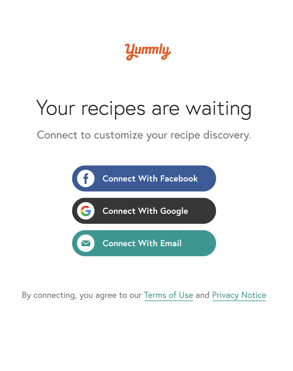 Yummly Onboarding Screen